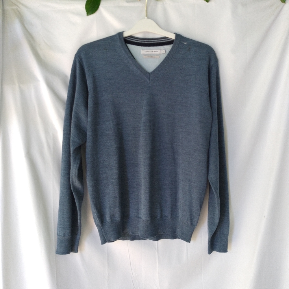Coney Leland Sweater Mens Size L Slate Blue V Neck Long Sleeve Prima Wool